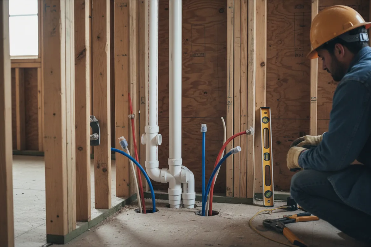 Drain and supply rough-in during Drain Cleaning in Plainville