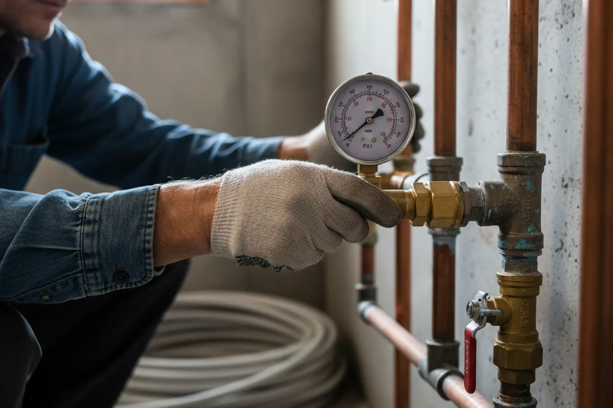 Pressure testing a repaired line during Water Line Repair in Plainville
